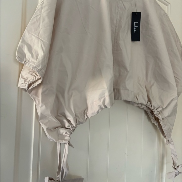 NWT Lulus Coolest Cutie Beige Short Sleeve Drawstring Crop Top - Picture 7 of 10